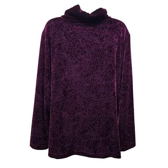 Vintage Burgundy Floral Velvet 2 pc set Turtleneck Lg Sleeve Top Matching Pants - Picture 6 of 12